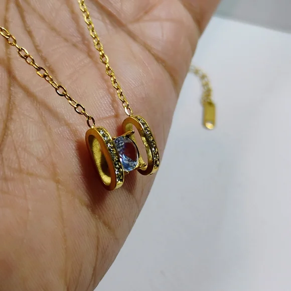 New Elegant Gold Necklace Stainless Steel with Crystal Pendant - Picture 8 of 8